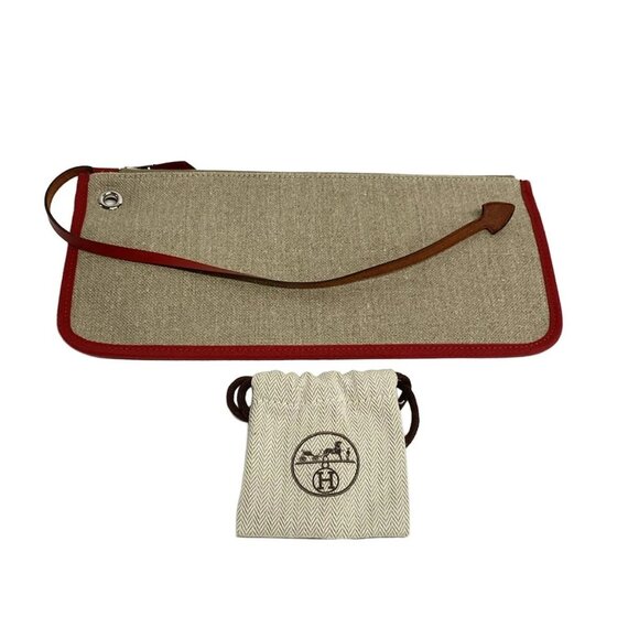 Auth HERMES Herbag Zip Cabin Bag - Beige Red Toile De Camp Vache Hunter D - Picture 6 of 16